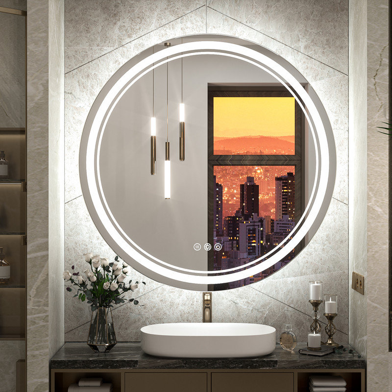 36 Inch Round LED Bathroom Mirror – Anti-Fog, Dimmable With 3 Color Lights | Shatterproof Front-Lit Vanity Mirror